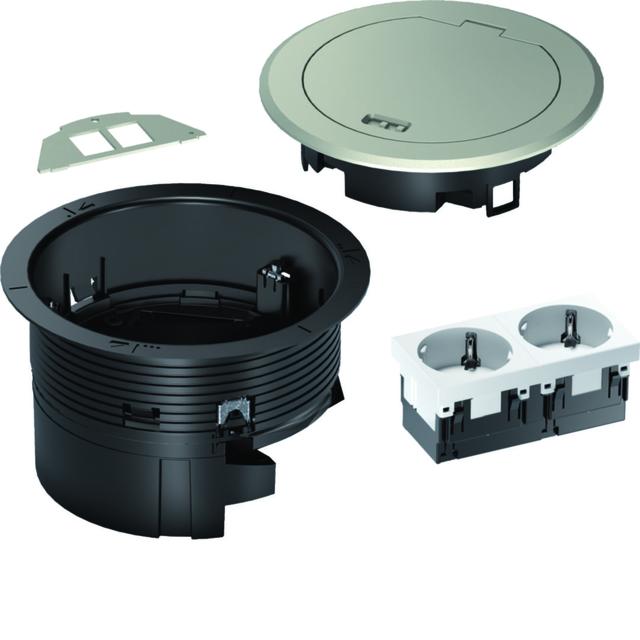 tehalit.VE-EE Zestaw pokrywa+puszka R02 2xM45 schuko pł Keyst Typ1 o.cynk srebro