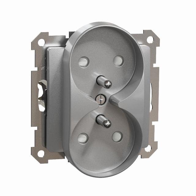 Sedna Design & Elements Gniazdo podwójne z przesłonami (do ramek Elements) srebrne aluminium SDD113271 Schneider