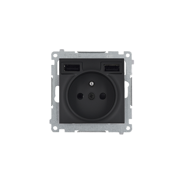 Simon 54 Gniazdo z ładowarką 2xUSB 2,1A 5V DC czarny mat