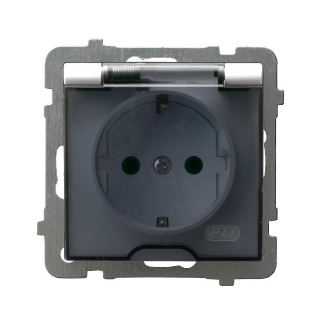 AS Gniazdo bryzgoszczelne z uziemieniem schuko IP-44 z przesłonami torów prądowych wieczko przezrocz