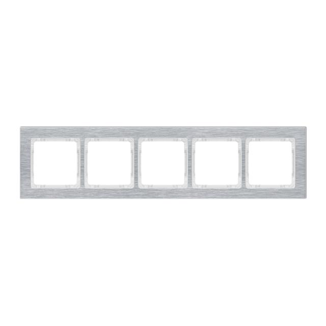 DECO Ramka uniwersalna pięciokrotna - aluminium szczotkowane (ramka: srebrna; spód: biały) srebrny