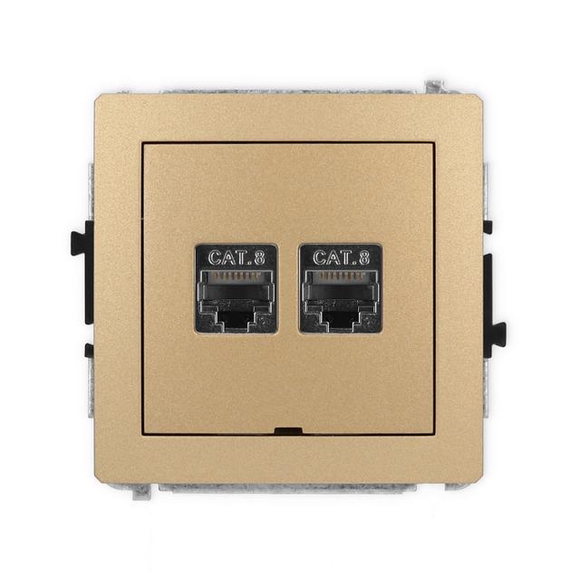 DECO Mechanizm gniazda komputerowego podwójnego 2xRJ45, kat. 8, ekranowany, 8-stykowy, bez pola opis