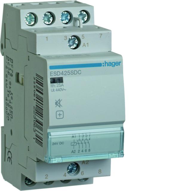 Stycznik modułowy cichy 24V DC 4Z 25A AC-7A B ESD425SDC HAGER