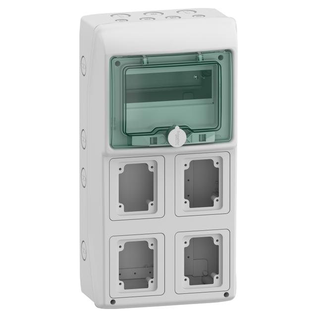 Rozdzielnica natynkowa 1x8 Mureva (dawna Kaedra) IP65 gMRV-1-8-NT-T/4 4 otwory 90x100mm 13179 Schneider