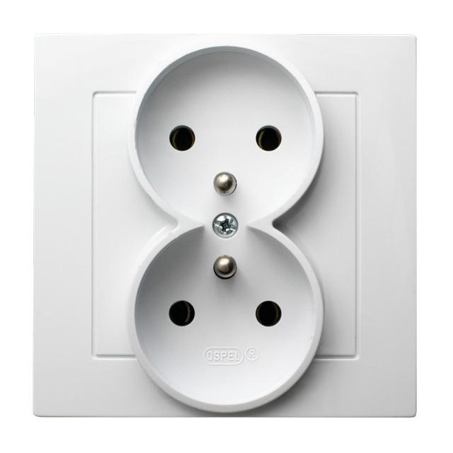 AS Gniazdo podwójne z uziemieniem kompletne z ramką - kolor biały