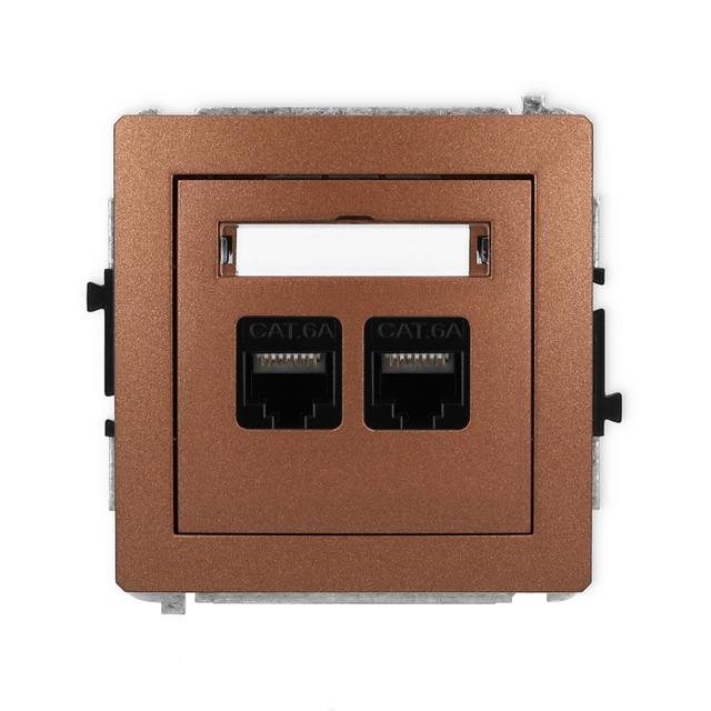 DECO Mechanizm gniazda komputerowego podwójnego 2xRJ45, kat. 6A, 8-stykowy brązowy metalik