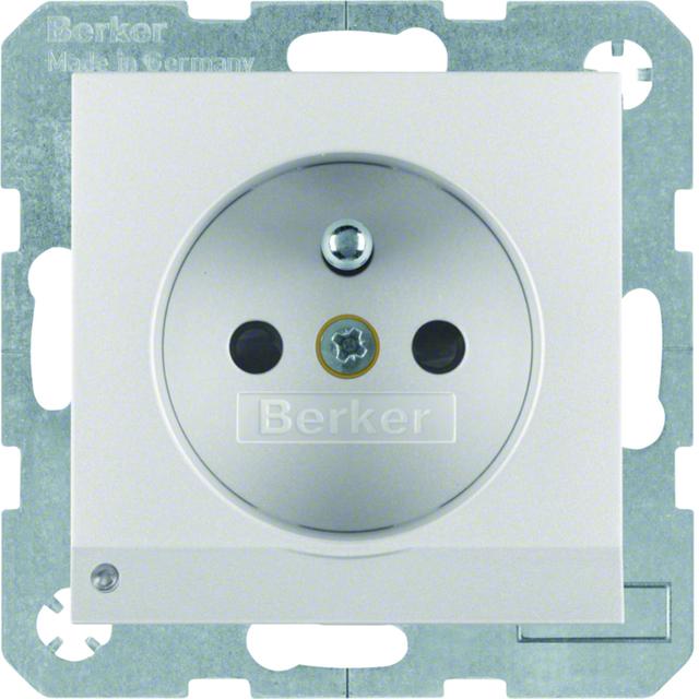 BERKER B.Kwadrat/B.7 Gniazdo z uziemieniem i podświetleniem orientacyjnym LED aluminium mat lakierowana 6765101404 HAGER