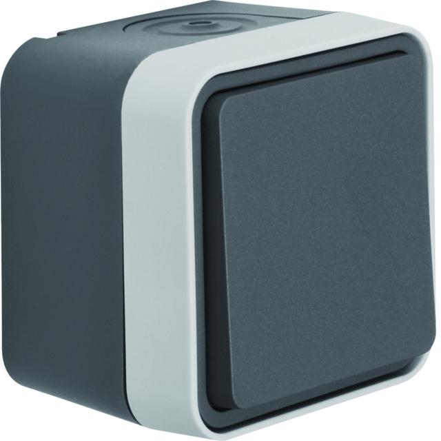 BERKER W.1 Łącznik 1-klawiszowy przyciskowy jednobiegunowy kompletny IP55 szary 50453525 HAGER