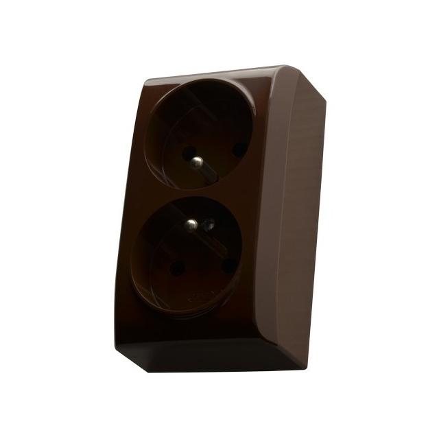 BIS Gniazdo podwójne z uziemieniem - kolor brązowy