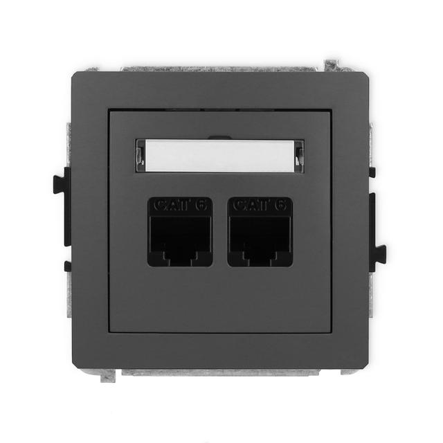 DECO Mechanizm gniazda komputerowego podwójnego 2xRJ45, kat. 6, 8-stykowy grafitowy mat