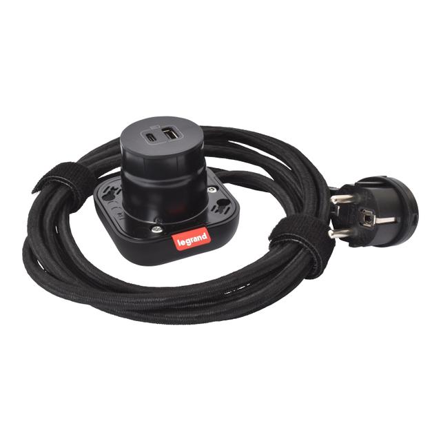 INCARA: ELECTR'ON - PODSTAWA USB A+C - 2,5 M-CZARNY, Legrand