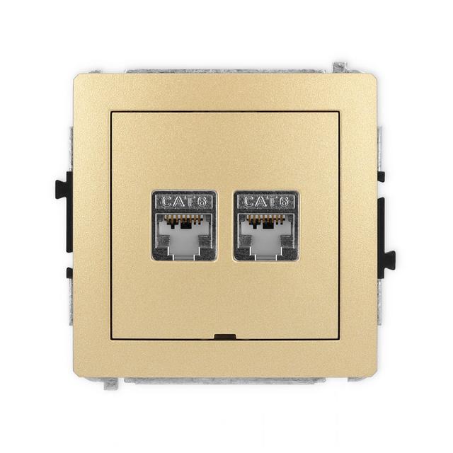 DECO Mechanizm gniazda komputerowego podwójnego 2xRJ45, kat. 6, ekranowany, 8-stykowy, bez pola opis