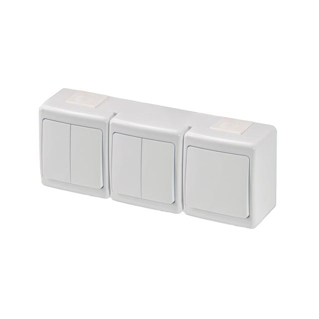 Wyłącznik hermetyczny BETA, potrójny, jednobiegunowy i 2xświecznikowy, IP44, biały