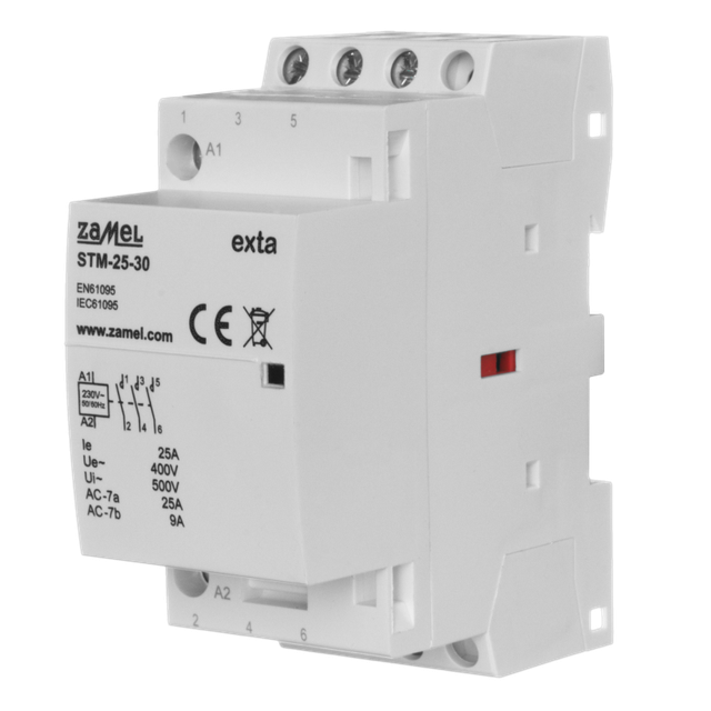 STYCZNIK MODUŁOWY INSTALACYJNY 25A, 3xNO, 230V AC, TYP: STM-25-30