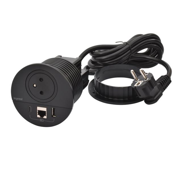INCARA: DISQ 80 - 2P+Z / USB A+C / RJ45 - 2,0 M-CZARNY, Legrand