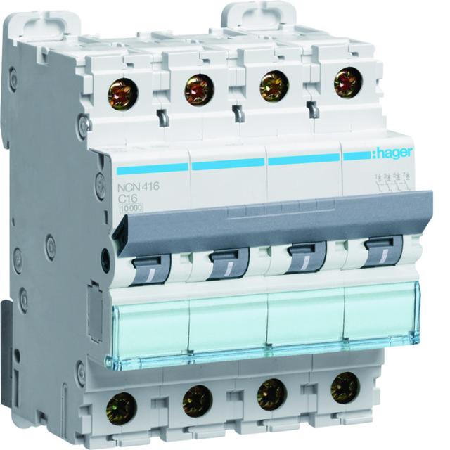 MCB Wyłącznik nadprądowy 10kA/15kA 4P C 16A NCN416 HAGER