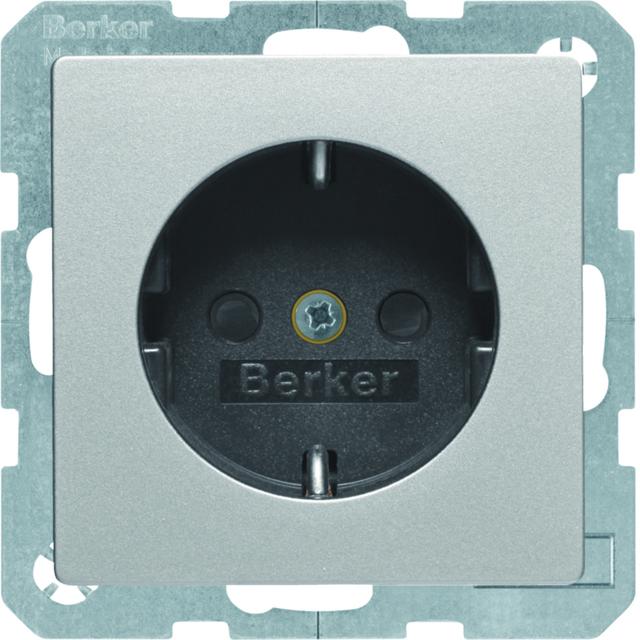 BERKER Q.x Gniazdo SCHUKO kompletne aluminium aksamit lakierowana 47236084 HAGER