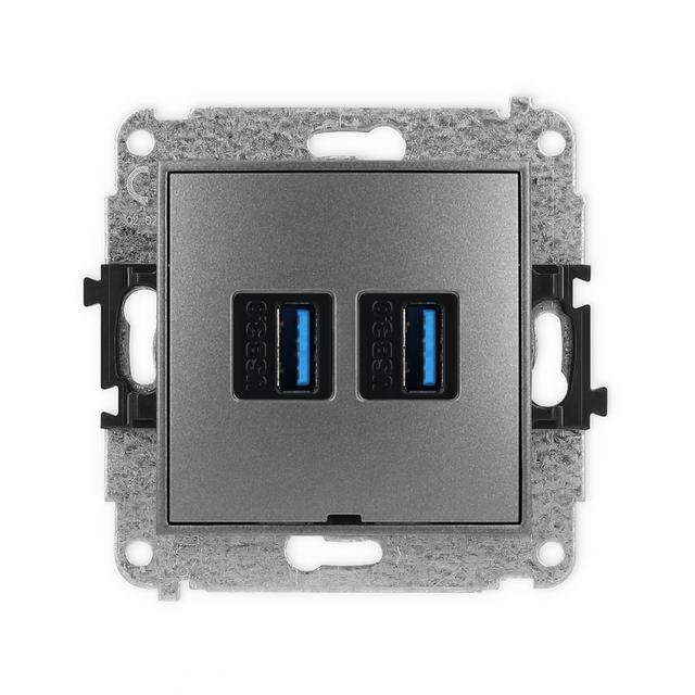 MINI Mechanizm gniazda podwójnego 2xUSB A-A 3.0, bez pola opisowego grafitowy