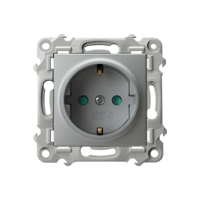 SZAFIR Gniazdo pojedyncze z uziemieniem schuko z przesłonami torów prądowych - kolor srebro