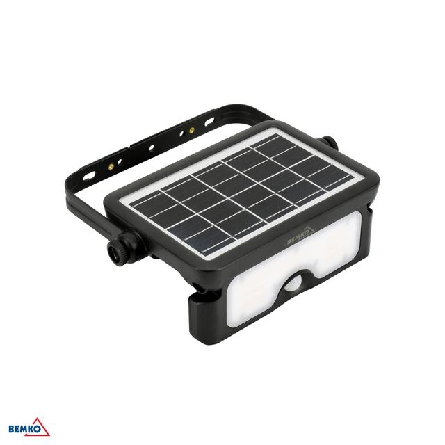 NAŚWIETLACZ LAMPA SOLARNA LED 3 barwy świecenia SOLEN 7W 900lm 3000/4000/6000K IP65 CZARNY Czujnik r C83-SON-007BL-CCT-PIR BEMKO