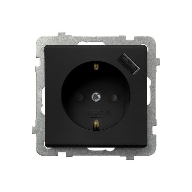 SONATA Gniazdo pojedyncze z uziemieniem schuko z przesłonami torów prądowych, z ładowarką USB - kolo