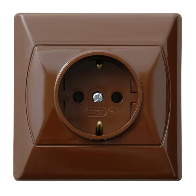 AKCENT Gniazdo pojedyncze z uziemieniem schuko - kolor brązowy