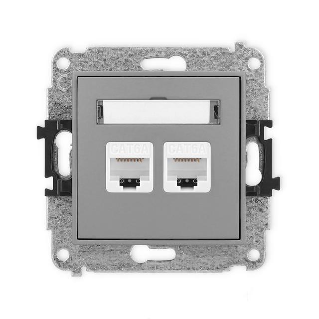 MINI Gniazdo podwójne komputerowe 2xRJ45, kat. 6A, 8-stykowy szary mat 27MGK-8 KARLIK