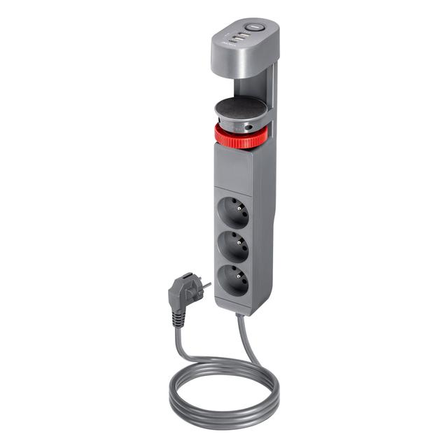 Przedłużacz biurkowy 3-krotny 2P+Z, 1,5M H05VV-F 3x1,5mm2, 2xUSB+1 typu C