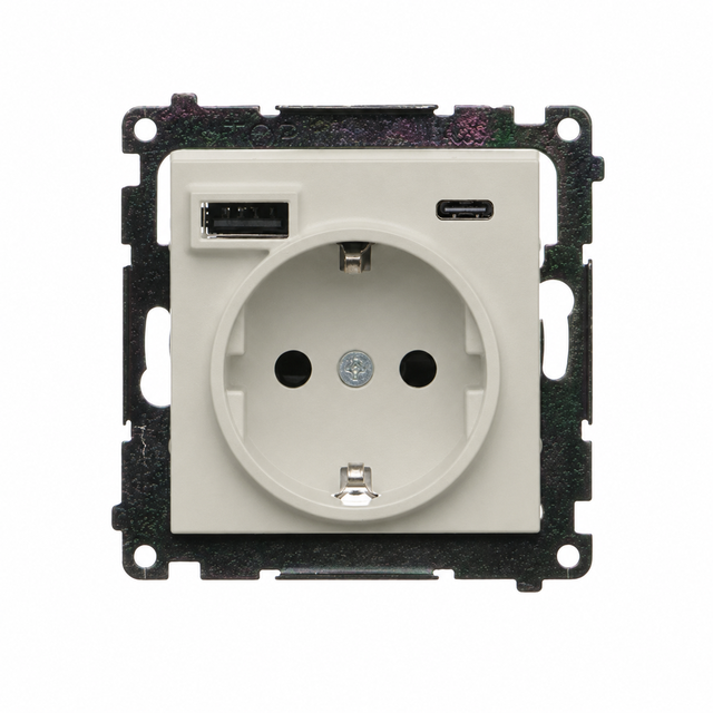 Simon 55 Gniazdo schuko z ładowarką USB C+A 2.1A 5V DC kaszmirowy TGSZ1ZUSB2CA.01/142