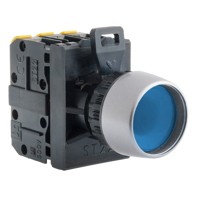 PRZYCISK KRYTY PODŚW.NIEBIESKI 1ZW.1ROZ. PIERŚCIEŃ NIKLOWANY "ON"