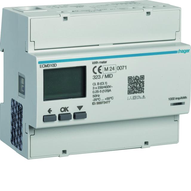 agardio.measure Licznik energii elektrycznej 3-fazowy, 125A 6M, M-bus, MID ECM310D HAGER