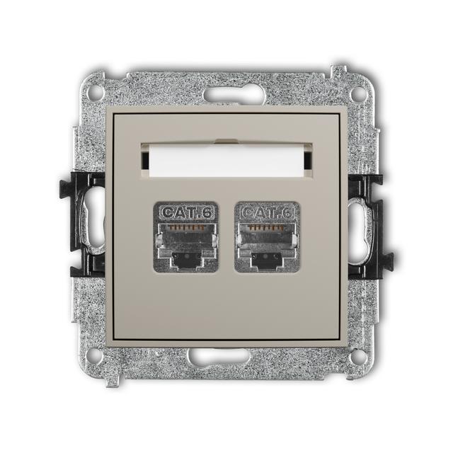 ICON Mechanizm gniazda komputerowego podwójnego 2xRJ45, kat. 6, ekranowany, 8-stykowy taupe