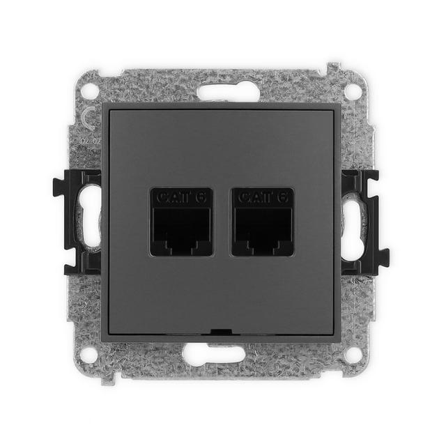 ICON Mechanizm gniazda komputerowego podwójnego 2xRJ45, kat. 6, 8-stykowy, bez pola opisowego grafit