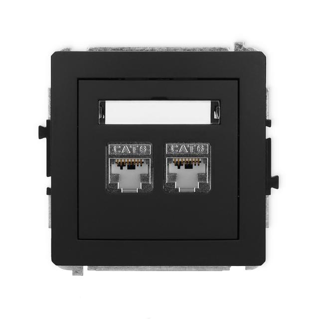 DECO Mechanizm gniazda komputerowego podwójnego 2xRJ45, kat. 6, ekranowany, 8-stykowy czarny mat