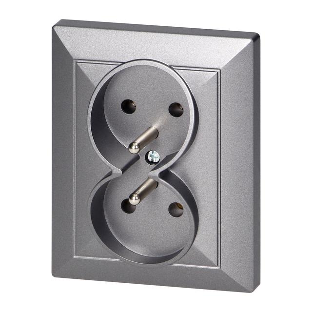 Gniazdo podwójne podtynkowe 2x2P+Z Pearl, 16A, 250V, PT-6 P, antracyt