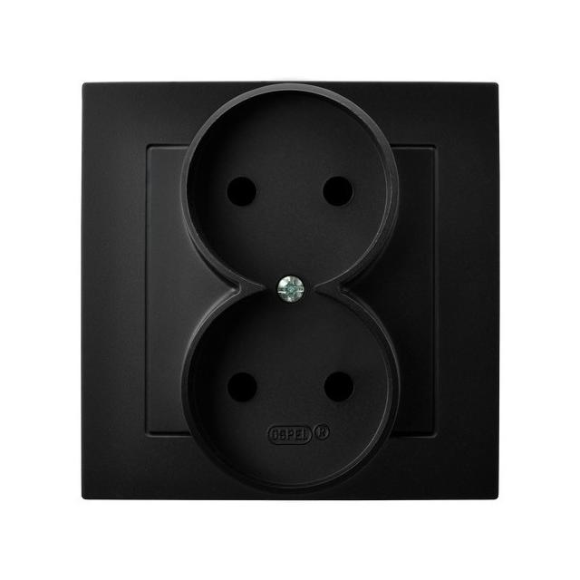 AS Gniazdo podwójne kompletne z ramką - kolor czarny metalik