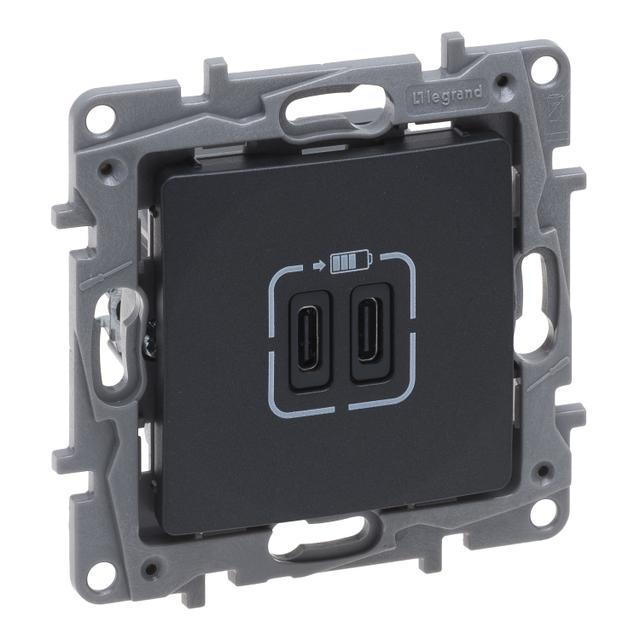 NILOE SELECTION - GNIAZDO 2 X USB TYP C+C - 3 A ANTRACYT, Legrand
