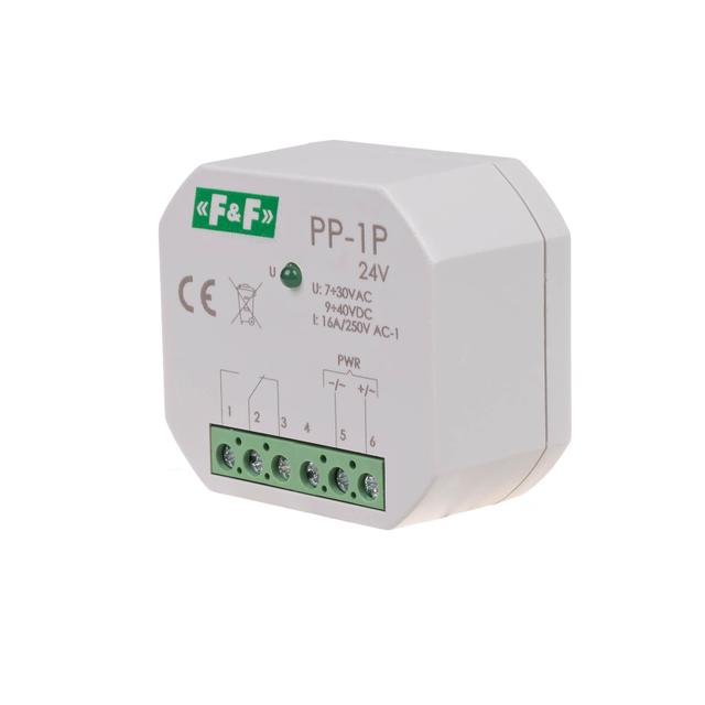 Przekaźnik elektromagnetyczny 1P 16A montaż podtynkowy U=7-30VAC / 9-40VDC PP-1P-24V F&F