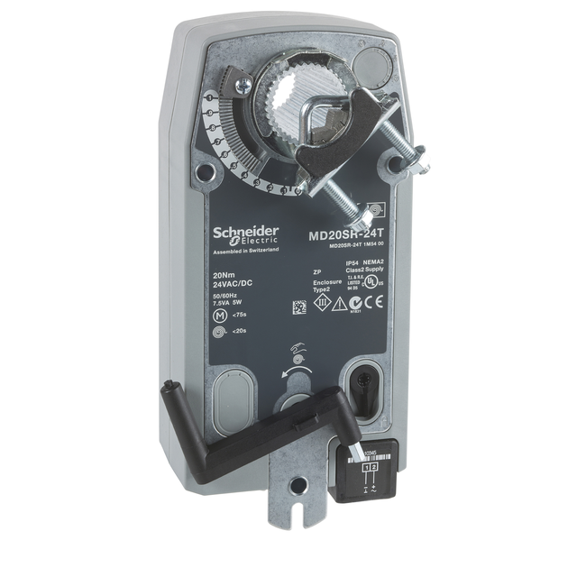 MD20SR, siłownik przepustnicy, sprężyna powrotna, 20 Nm, sterowanie 0-10V, zasilanie 24 VAC/DC, sygn