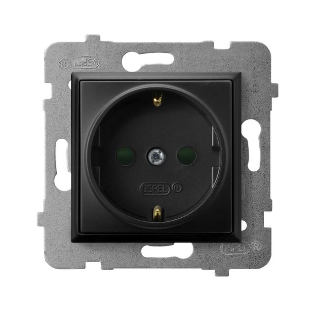 ARIA Gniazdo pojedyncze z uziemieniem schuko z przesłonami torów prądowych - kolor czarny metalik