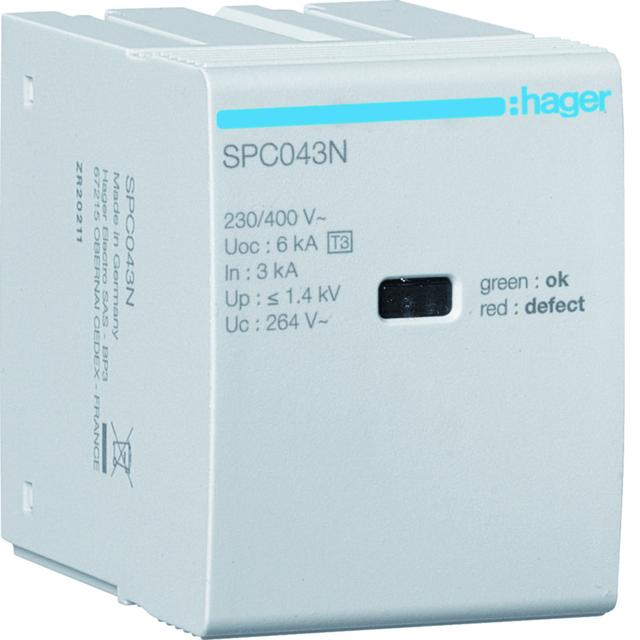 SPD Moduł T3 MOV 4P sieć TN-S In=3kA Uc=264V Uoc=6kV Up=1,4kV SPC043N HAGER