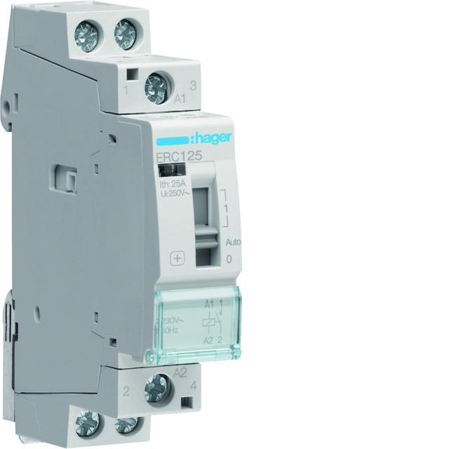 Stycznik modułowy z możliwością sterowania ręcznego 230V AC 1Z 25A AC-7A B ERC125 HAGER