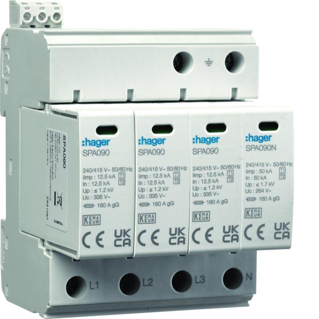 SPD Ogr. przepięć T1+T2 MOV 4P sieć TN-S/TT Iimp=50 kA In=50kA Up?1,2kV styk