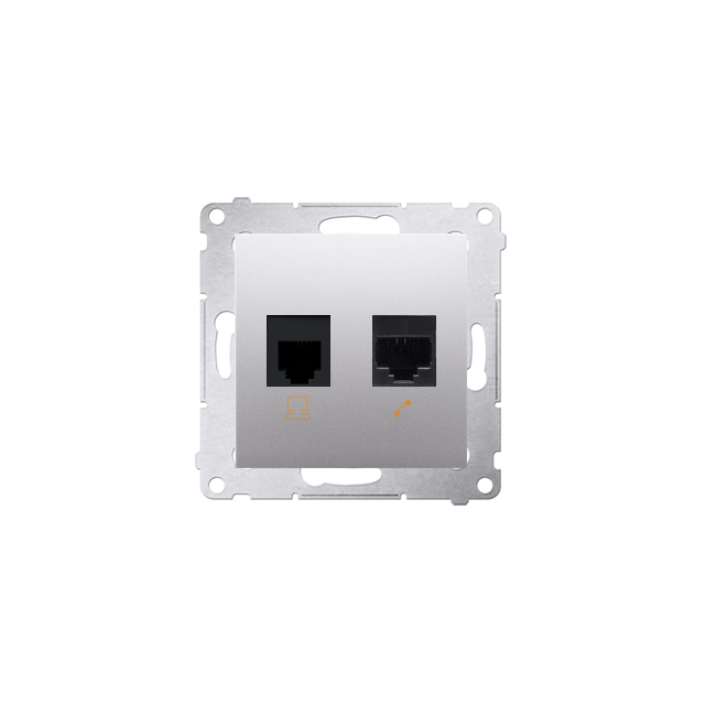 Simon 54 Gniazdo komputerowe RJ45 kategoria 5e + telefoniczne RJ12 srebrny mat D5T.01/43 KONTAKT