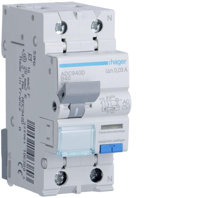 RCBO Wyłącznik różnicowonadprądowy 1P+N 6kA B40A 30mA Typ AC ADC940D HAGER