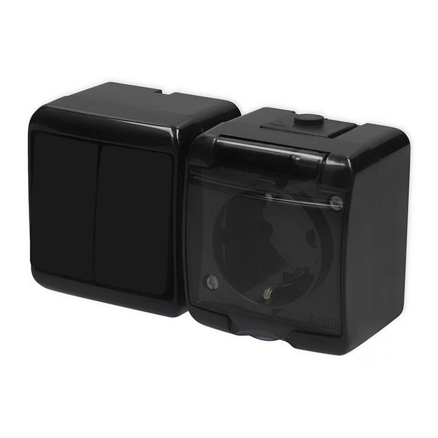 JUNIOR Łącznik świecznikowy z gniazdem pojedynczym z uziemieniem 2P+Z (klapka dymna; przesłony torów