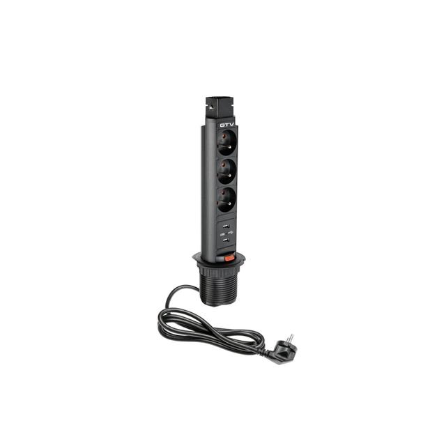 BIURKOWY PRZEDŁUŻACZ WPUSZCZANY 60MM, 3X GNIAZDO Z UZIEMIENIEM, 2XUSB 2,1A 5V (CZARNY)