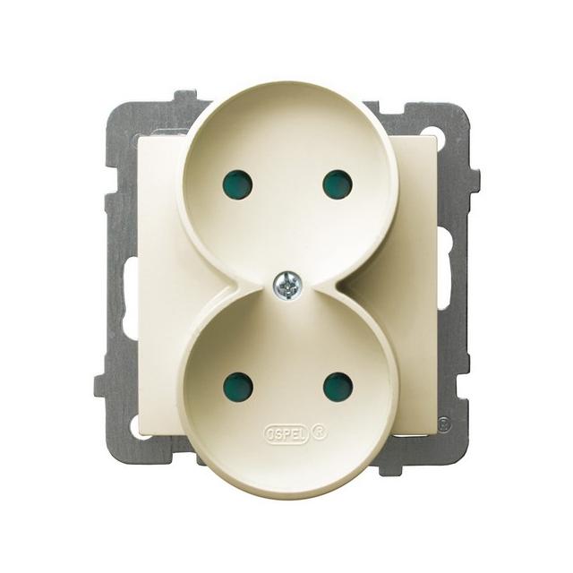 AS Gniazdo podwójne z przesłonami torów prądowych, moduł bez ramki - kolor ecru