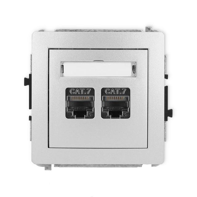 DECO Mechanizm gniazda komputerowego podwójnego 2xRJ45, kat. 7, ekranowany, 8-stykowy srebrny metali