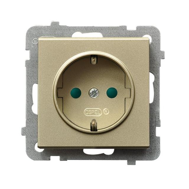 SONATA Gniazdo pojedyncze z uziemieniem schuko z przesłonami torów prądowych - kolor szampański złot